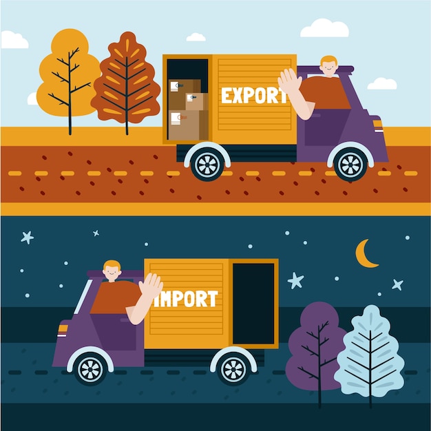 Handgetekende import- en exportillustratie