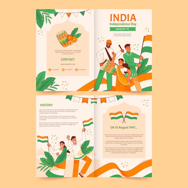 Gratis vector handgetekende india onafhankelijkheidsdag brochure sjabloon