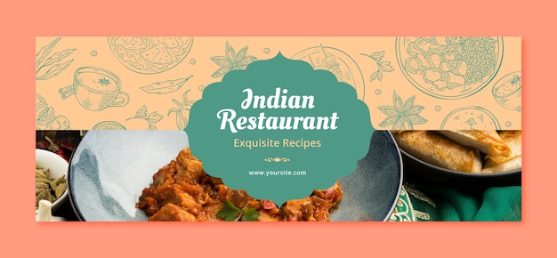 Gratis vector handgetekende indiaas eten restaurant facebook cover