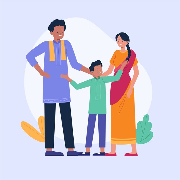 Handgetekende Indiase familieillustratie