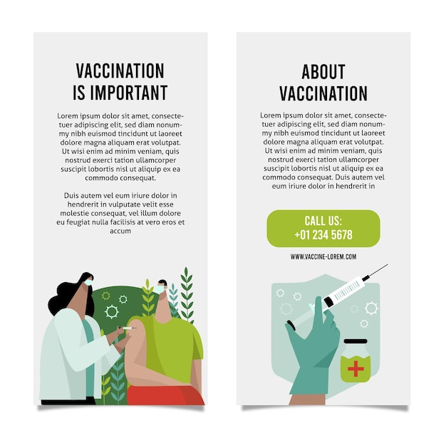 Gratis vector handgetekende informatieve brochure over vaccinatie tegen coronavirus
