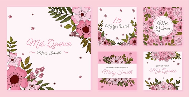 Handgetekende instagram-berichten voor de quinceanera-viering