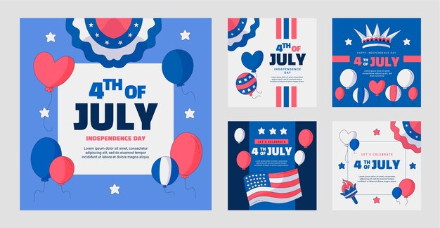 Handgetekende instagram posts-collectie voor de Amerikaanse viering van 4 juli