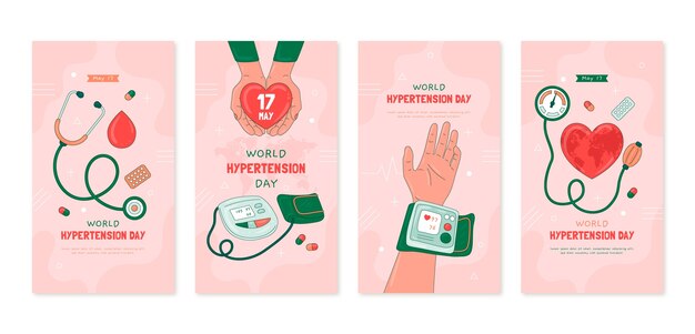 Handgetekende instagram-verhalencollectie voor bewustwording van de wereldhypertensiedag