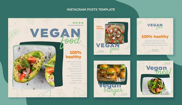 Gratis vector handgetekende instagramposts voor eten