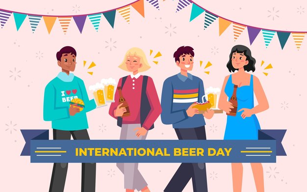 Gratis vector handgetekende internationale bierdagillustratie