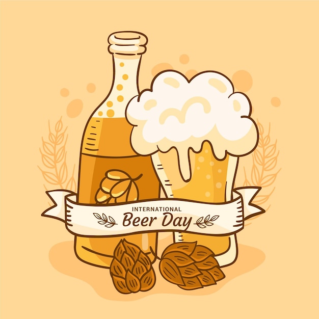 Gratis vector handgetekende internationale bierdagillustratie