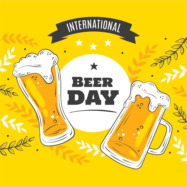 Handgetekende internationale bierdagillustratie