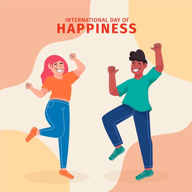 Handgetekende internationale dag van geluk illustratie