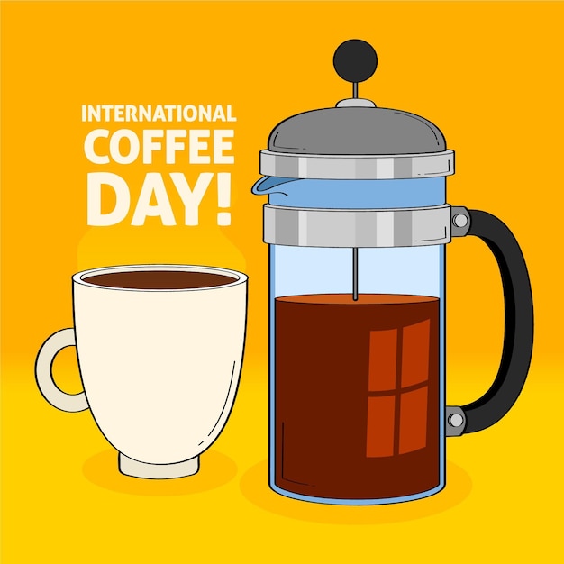 Handgetekende internationale dag van koffie thema