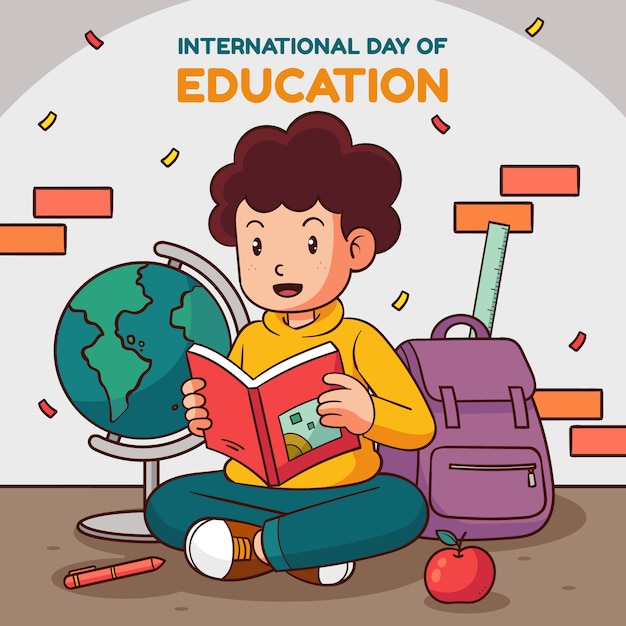 Handgetekende internationale dag van onderwijs illustratie