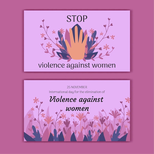 Gratis vector handgetekende internationale dag voor de uitbanning van geweld tegen vrouwen horizontale banners set