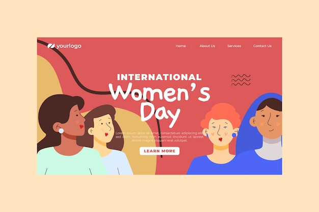 Handgetekende internationale vrouwendag bestemmingspagina sjabloon