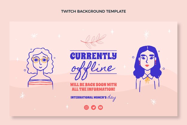 Gratis vector handgetekende internationale vrouwendag twitch achtergrond