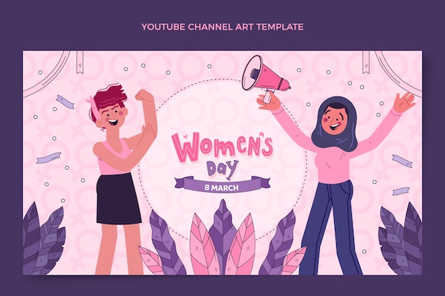 Gratis vector handgetekende internationale vrouwendag youtube-kanaalkunst