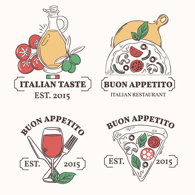 Handgetekende Italiaanse restaurantbadges
