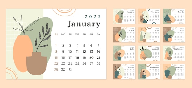 Gratis vector handgetekende jaarlijkse kalendersjabloon