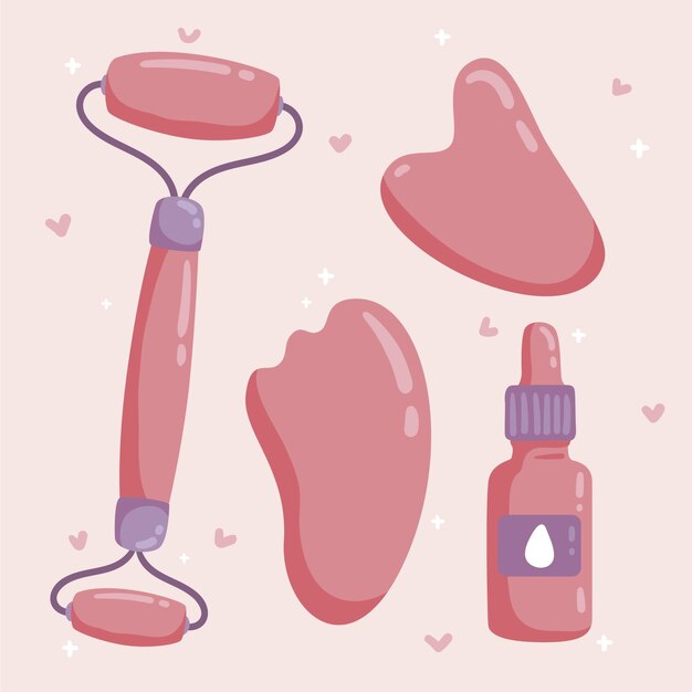 Handgetekende jade roller en gua sha illustratie