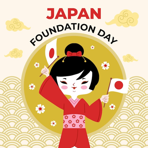 Handgetekende japan stichting dag illustratie