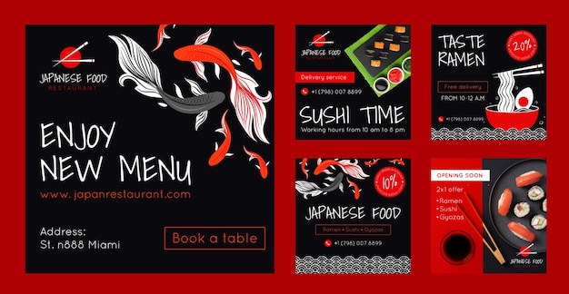 Gratis vector handgetekende japanse restaurant instagram post