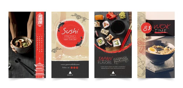 Handgetekende Japanse restaurant instagram verhalencollectie