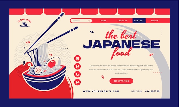 Gratis vector handgetekende japanse restaurantbestemmingspagina