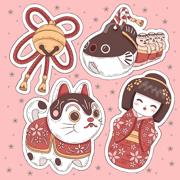 Gratis vector handgetekende japanse sticker