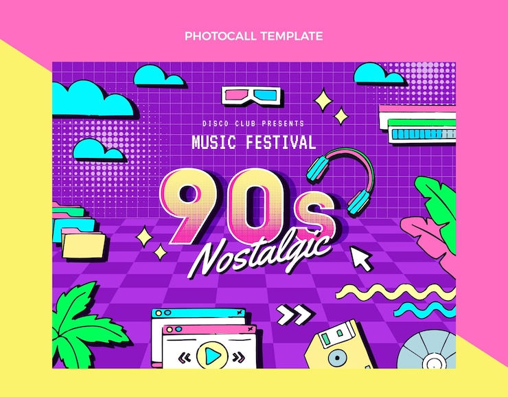 Gratis Vector handgetekende jaren 90 nostalgische muziekfestival photocall