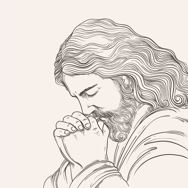 Gratis Vector handgetekende jezus tekening illustratie