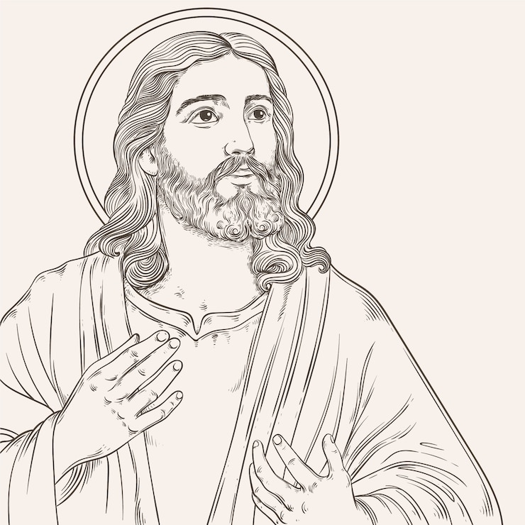 Gratis Vector handgetekende jezus tekening illustratie