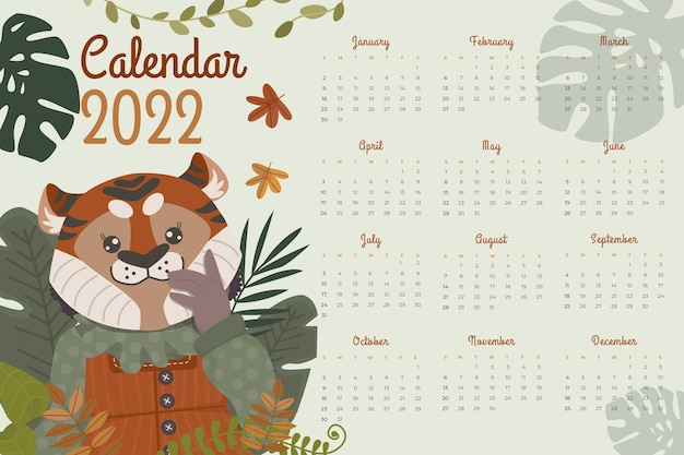 Gratis vector handgetekende kalendersjabloon voor 2022