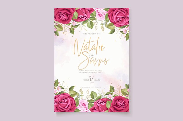 handgetekende kastanjebruine rozen bruiloft uitnodigingskaarten set