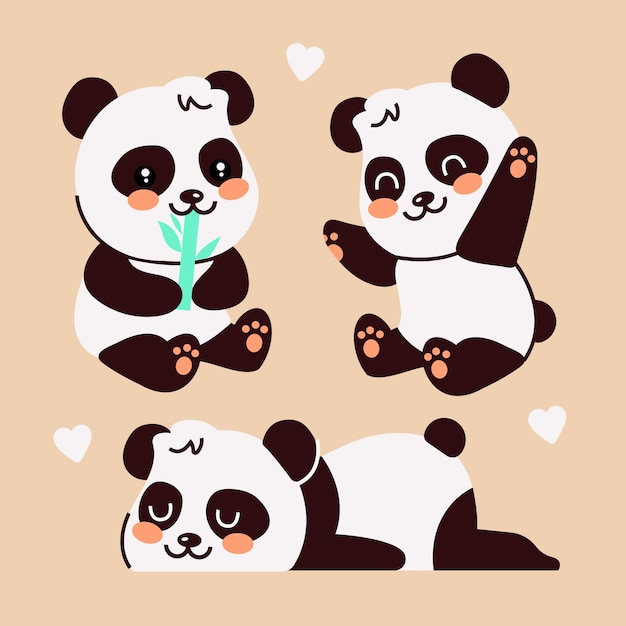 Handgetekende kawaii dieren illustraties