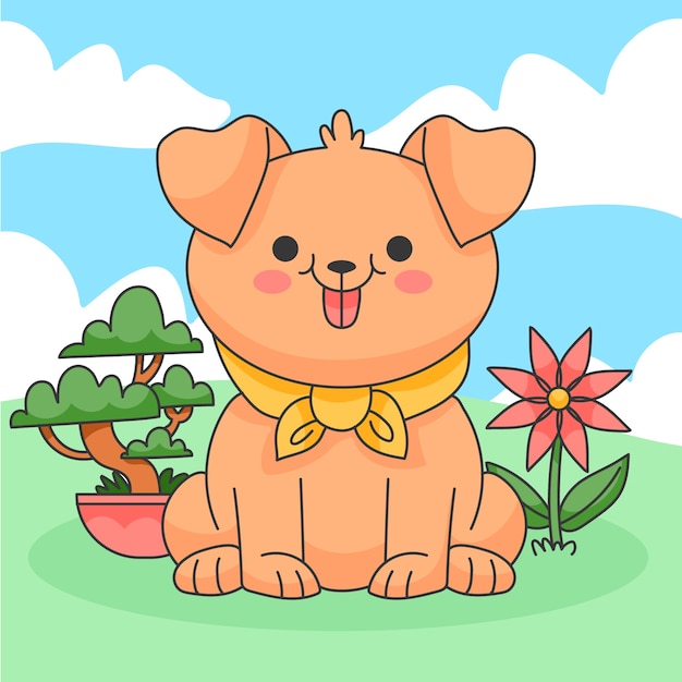 Handgetekende kawaii dierenillustratie