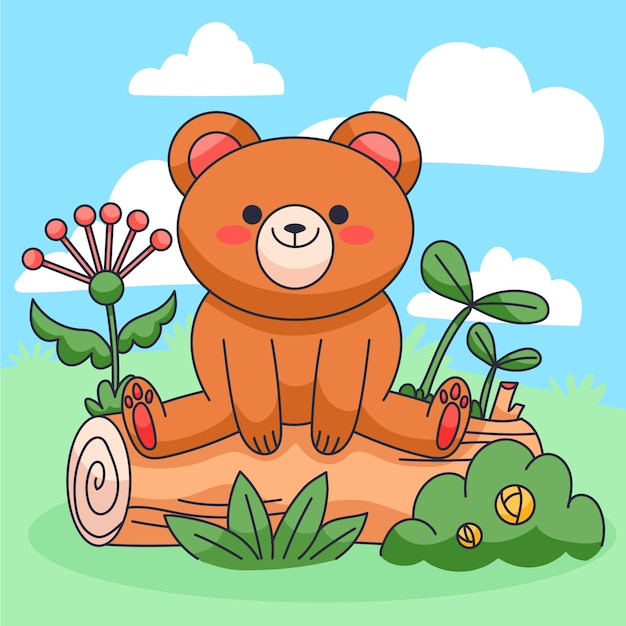 Gratis vector handgetekende kawaii dierenillustratie