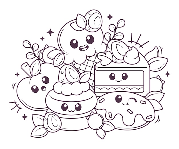 Handgetekende kawaii-illustratie