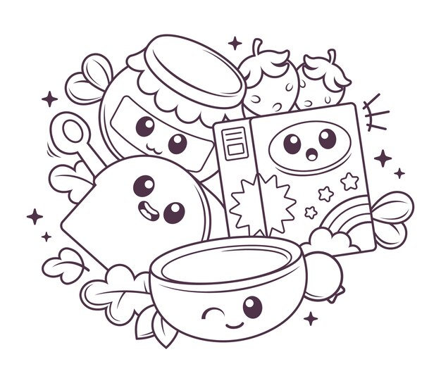Handgetekende kawaii-illustratie