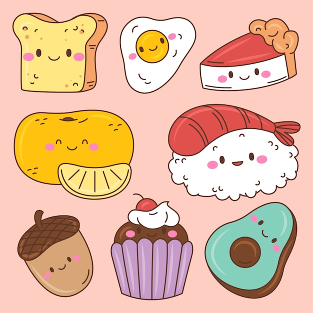 Handgetekende kawaii-illustraties