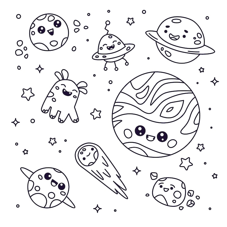 Gratis Vector handgetekende kawaii kleurboekillustratie