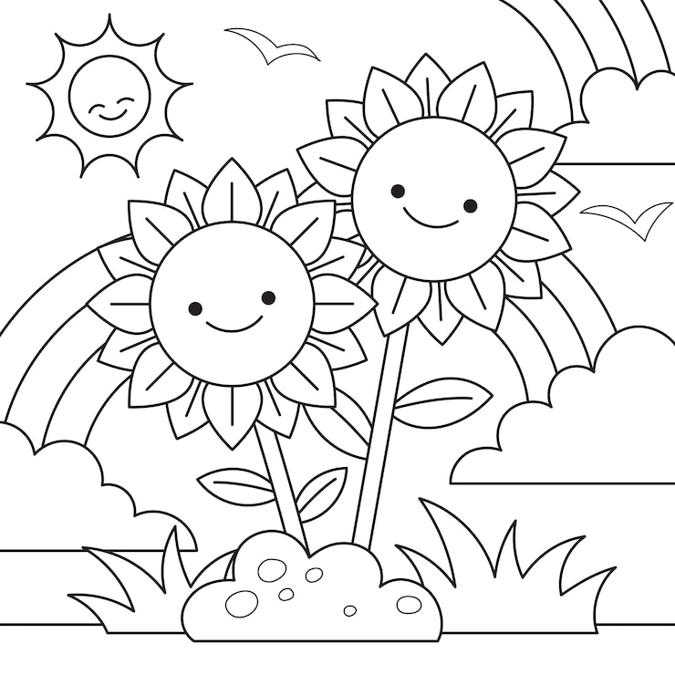 Gratis Vector handgetekende kawaii kleurboekillustratie
