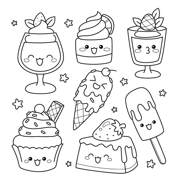 Gratis Vector handgetekende kawaii kleurboekillustratie