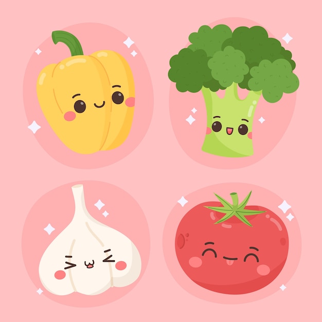 Gratis vector handgetekende kawaii-voedselillustraties