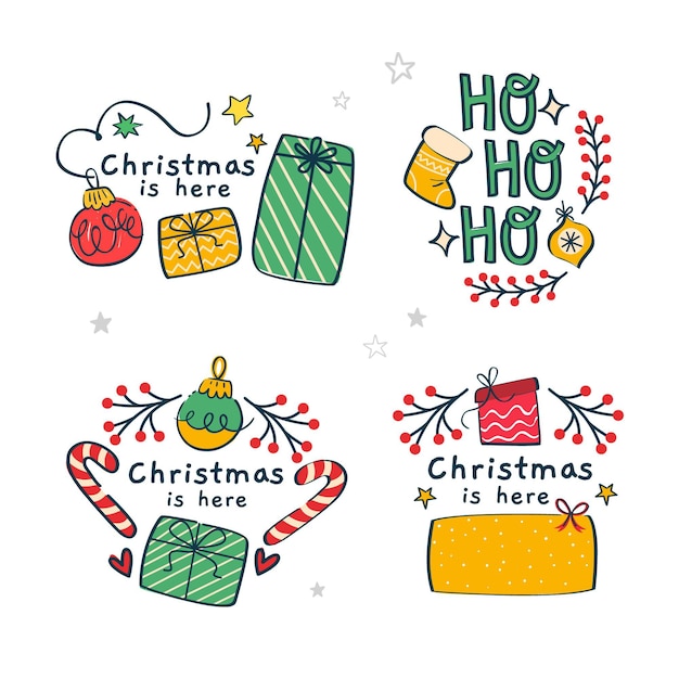 Gratis vector handgetekende kerst badges collectie