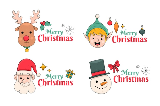 Gratis vector handgetekende kerst badges collectie