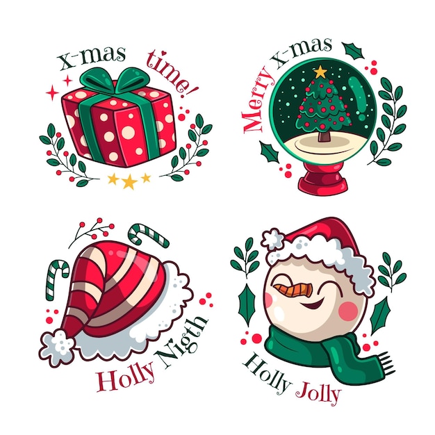 Handgetekende kerst badges collectie