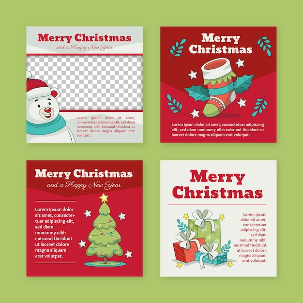 Gratis vector handgetekende kerst instagram posts collectie