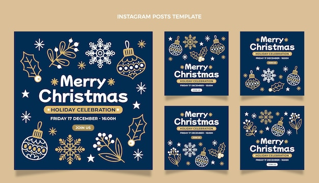 Handgetekende kerst instagram posts collectie