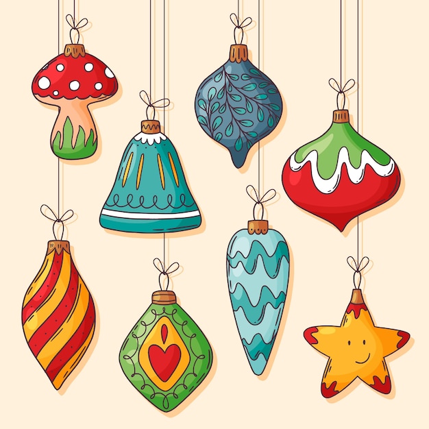 Gratis vector handgetekende kerstbal ornamenten collectie