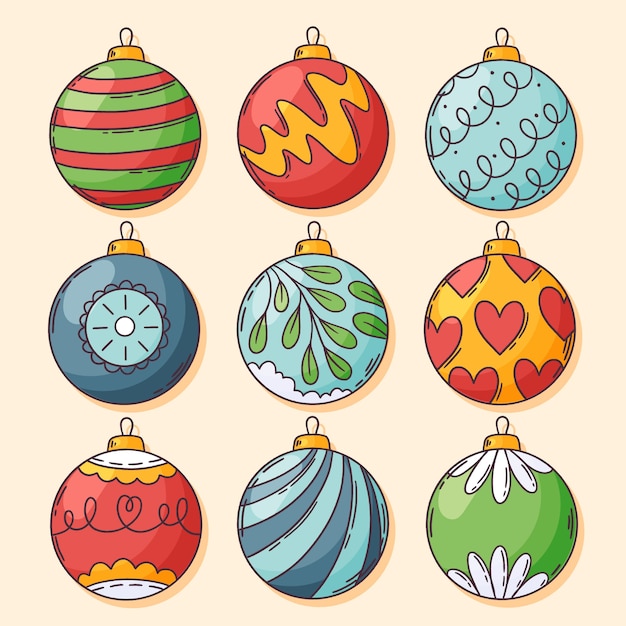 Gratis vector handgetekende kerstbal ornamenten collectie