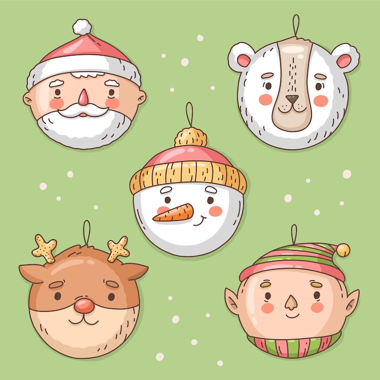 Gratis Vector handgetekende kerstbal ornamenten collectie